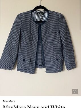 MaxMara Navy & White Collarless Bouclé Jacket